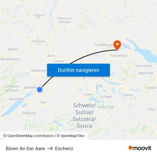 Büren An Der Aare to Eschenz map