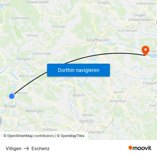 Villigen to Eschenz map
