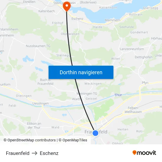 Frauenfeld to Eschenz map