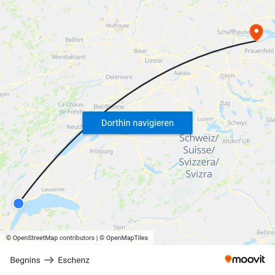 Begnins to Eschenz map