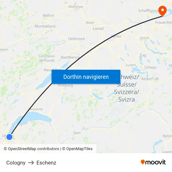 Cologny to Eschenz map