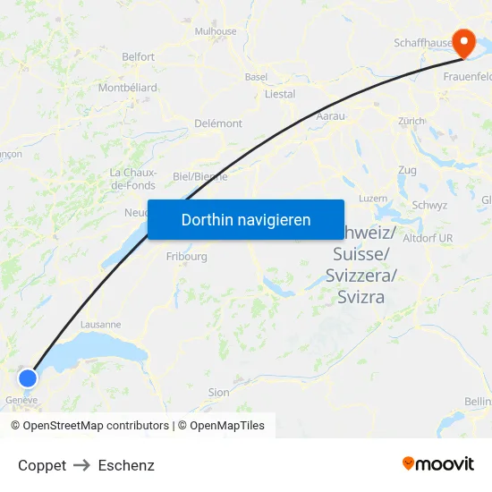 Coppet to Eschenz map