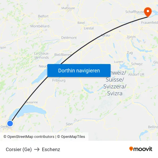 Corsier (Ge) to Eschenz map