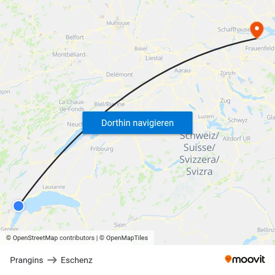 Prangins to Eschenz map