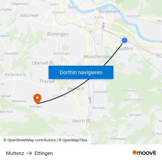 Muttenz to Ettingen map