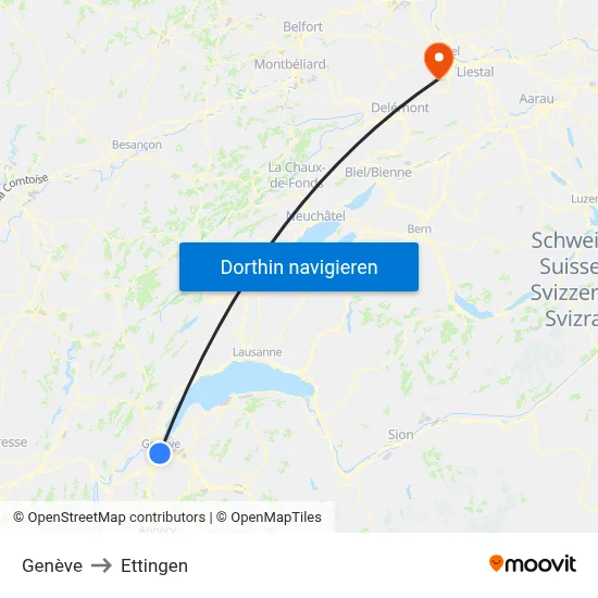 Genève to Ettingen map