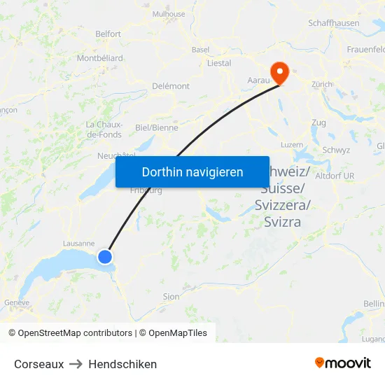 Corseaux to Hendschiken map