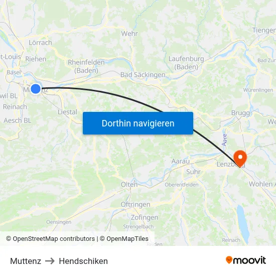 Muttenz to Hendschiken map