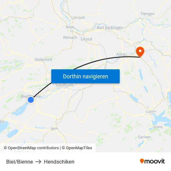 Biel/Bienne to Hendschiken map