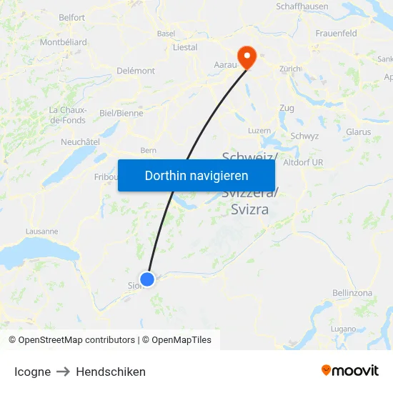 Icogne to Hendschiken map