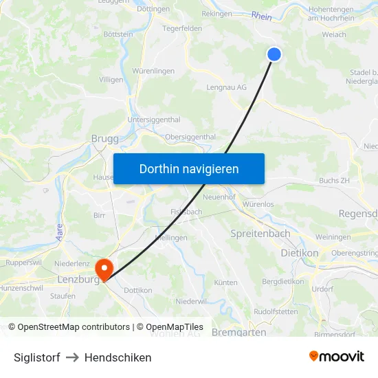 Siglistorf to Hendschiken map