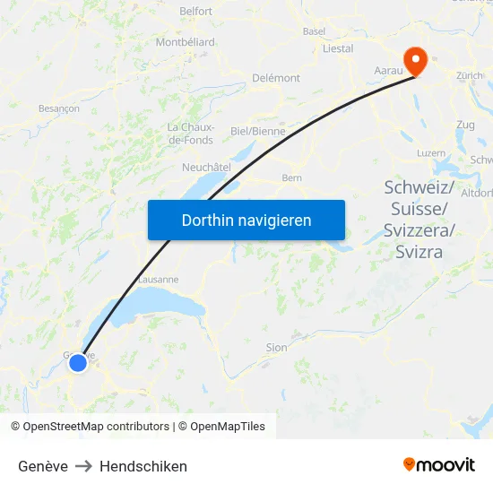 Genève to Hendschiken map