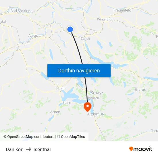 Dänikon to Isenthal map