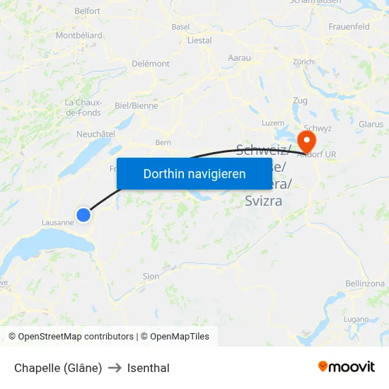 Chapelle (Glâne) to Isenthal map