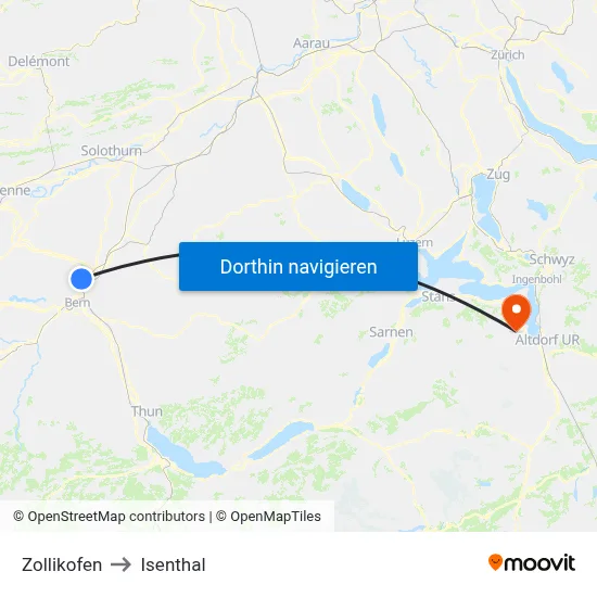 Zollikofen to Isenthal map