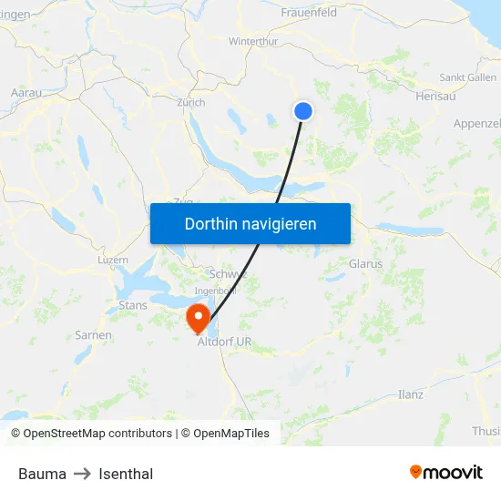 Bauma to Isenthal map