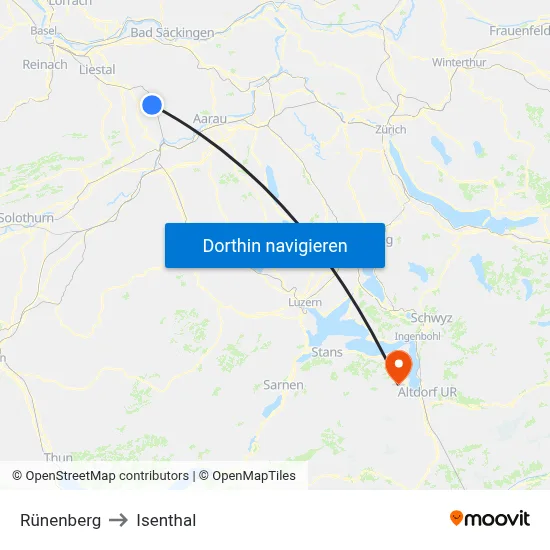 Rünenberg to Isenthal map