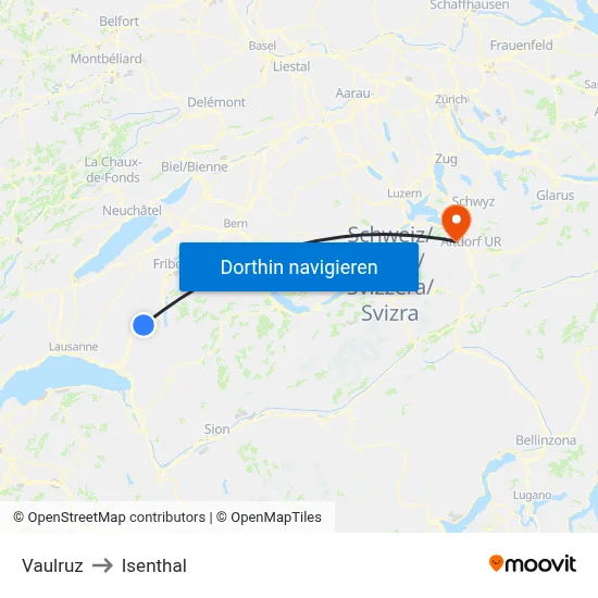 Vaulruz to Isenthal map