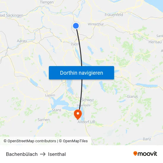 Bachenbülach to Isenthal map