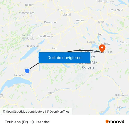 Ecublens (Fr) to Isenthal map