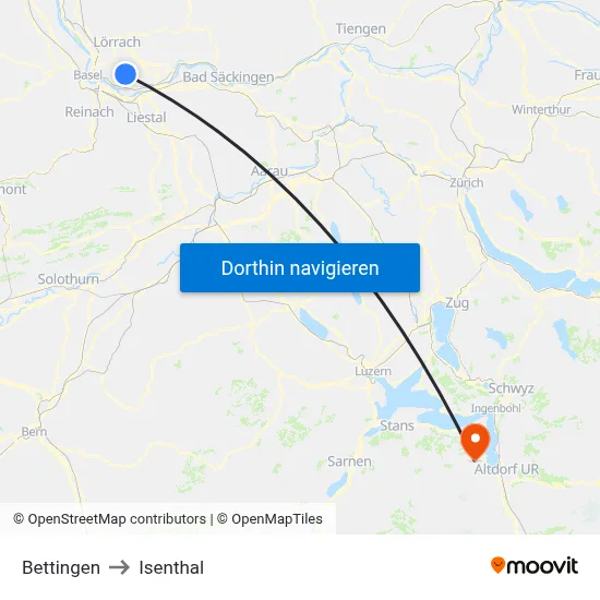 Bettingen to Isenthal map