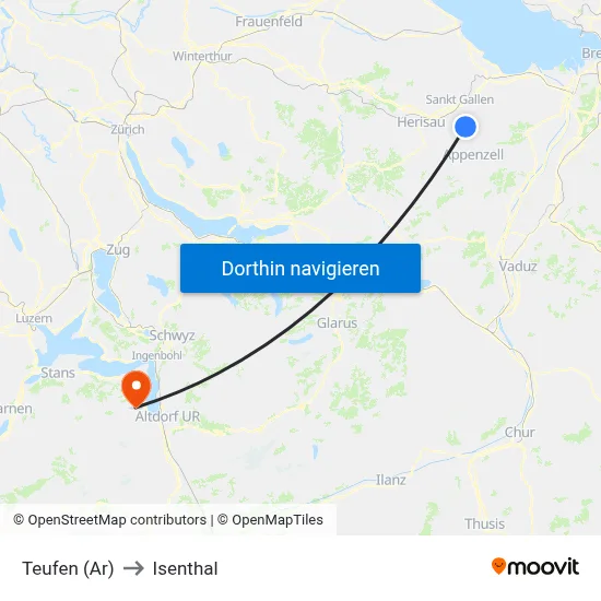 Teufen (Ar) to Isenthal map