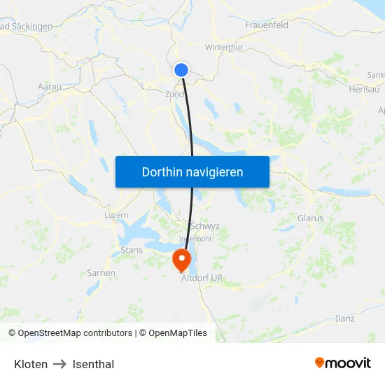 Kloten to Isenthal map