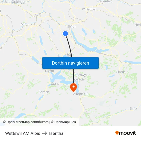 Wettswil AM Albis to Isenthal map