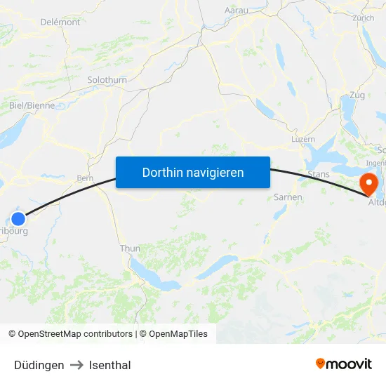 Düdingen to Isenthal map
