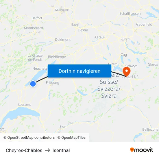 Cheyres-Châbles to Isenthal map
