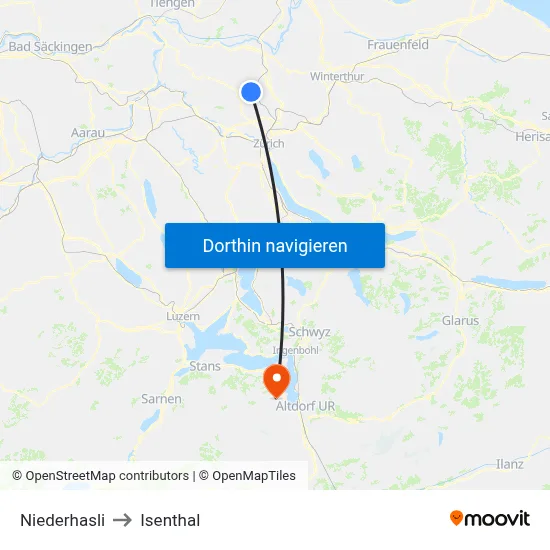 Niederhasli to Isenthal map