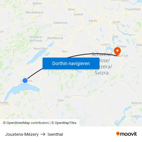 Jouxtens-Mézery to Isenthal map