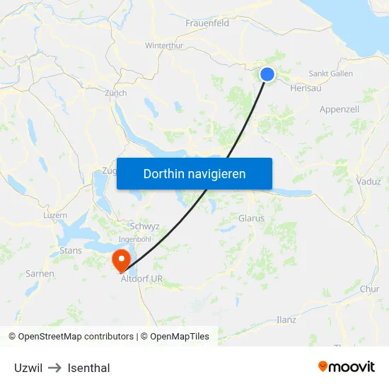 Uzwil to Isenthal map