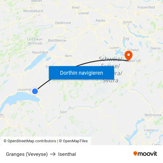 Granges (Veveyse) to Isenthal map