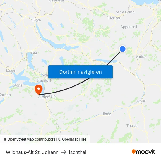 Wildhaus-Alt St. Johann to Isenthal map