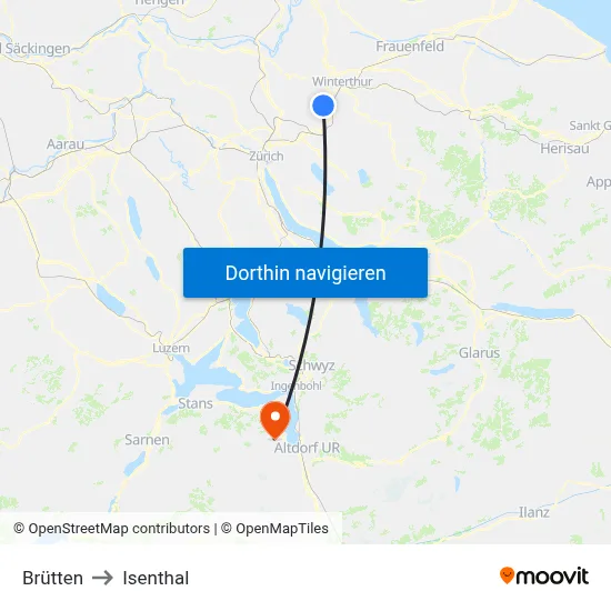 Brütten to Isenthal map