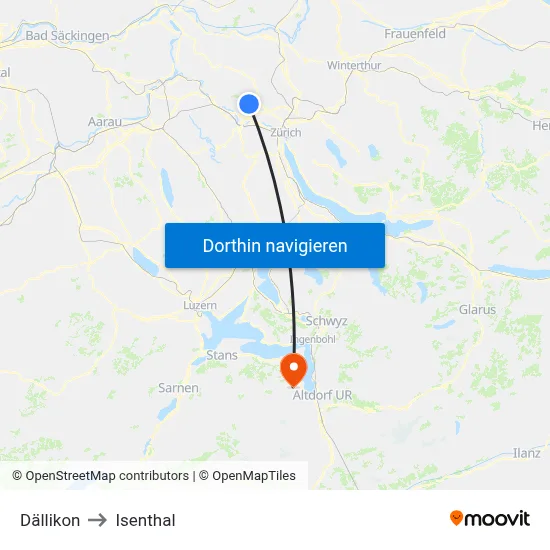 Dällikon to Isenthal map