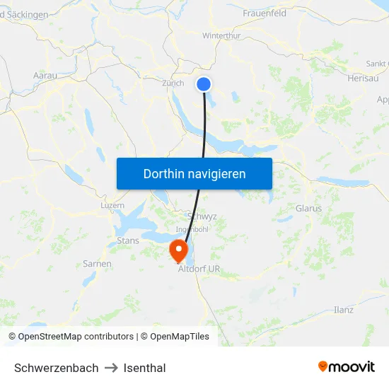 Schwerzenbach to Isenthal map
