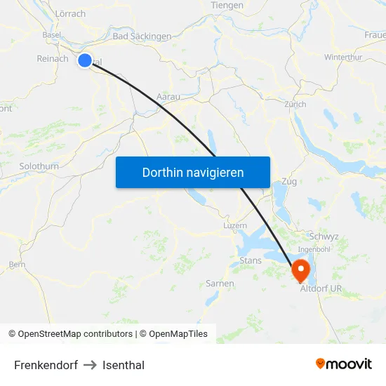 Frenkendorf to Isenthal map