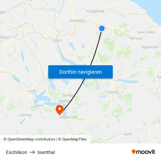 Eschlikon to Isenthal map