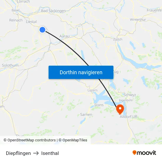Diepflingen to Isenthal map