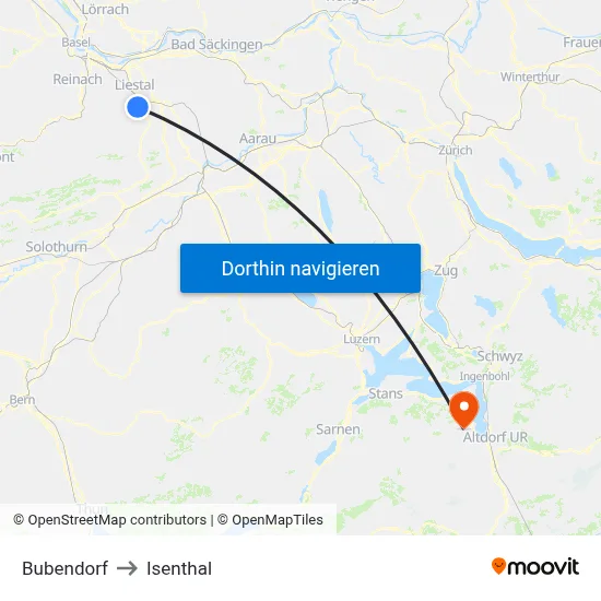 Bubendorf to Isenthal map