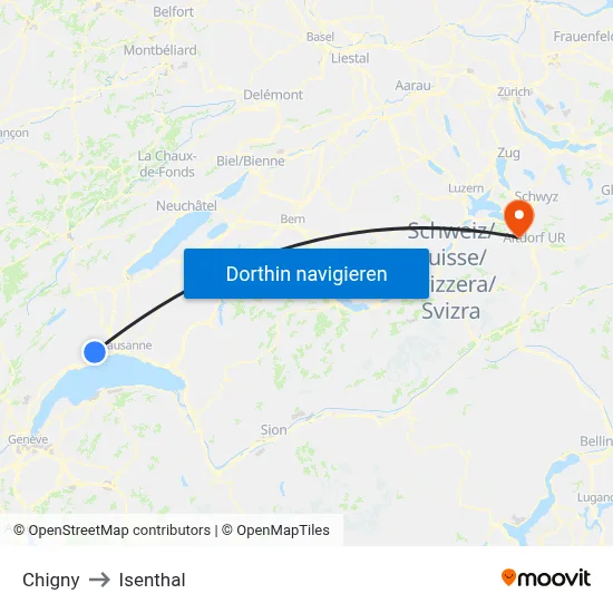 Chigny to Isenthal map