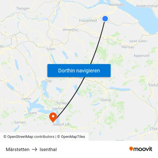 Märstetten to Isenthal map
