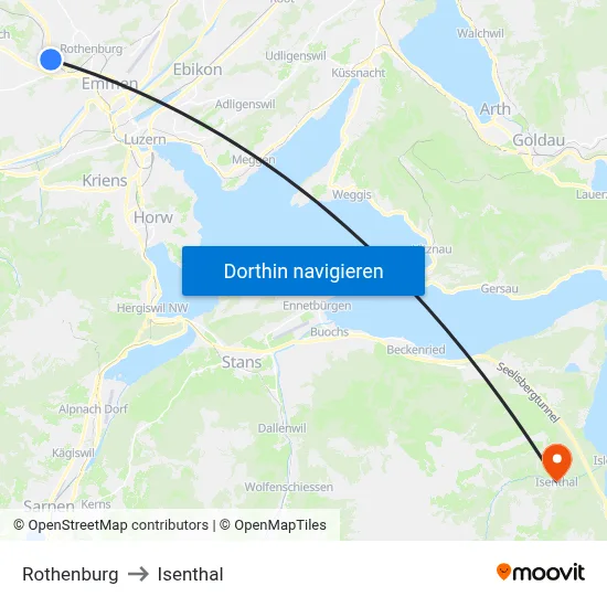 Rothenburg to Isenthal map