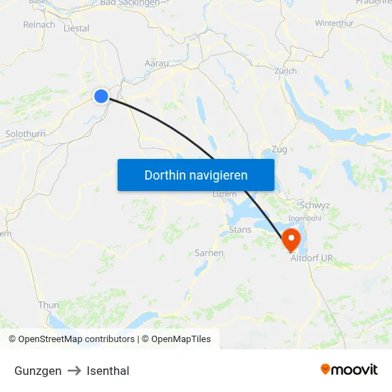 Gunzgen to Isenthal map