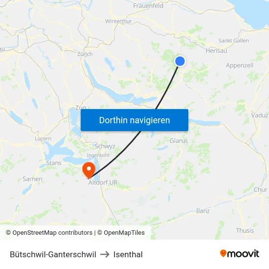 Bütschwil-Ganterschwil to Isenthal map
