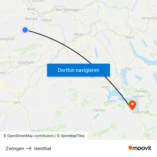 Zwingen to Isenthal map