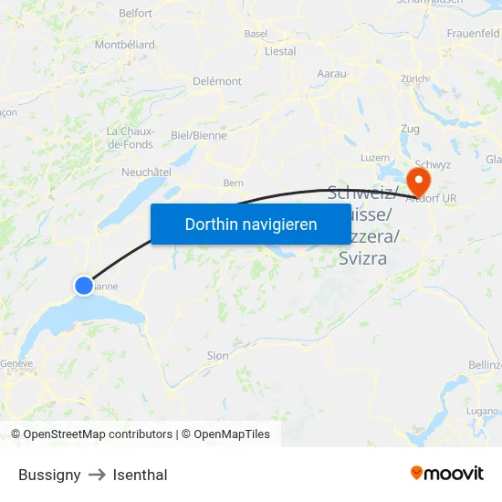 Bussigny to Isenthal map