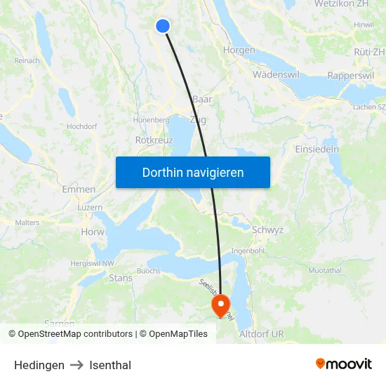 Hedingen to Isenthal map